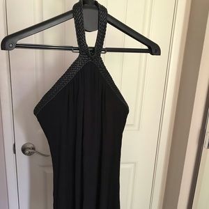 Sky Black Halter Dress with Braided Neckline